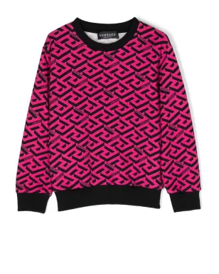 Versace Kids Greca-print コットン スウェットシャツ（ピンク） - サムネイル1
