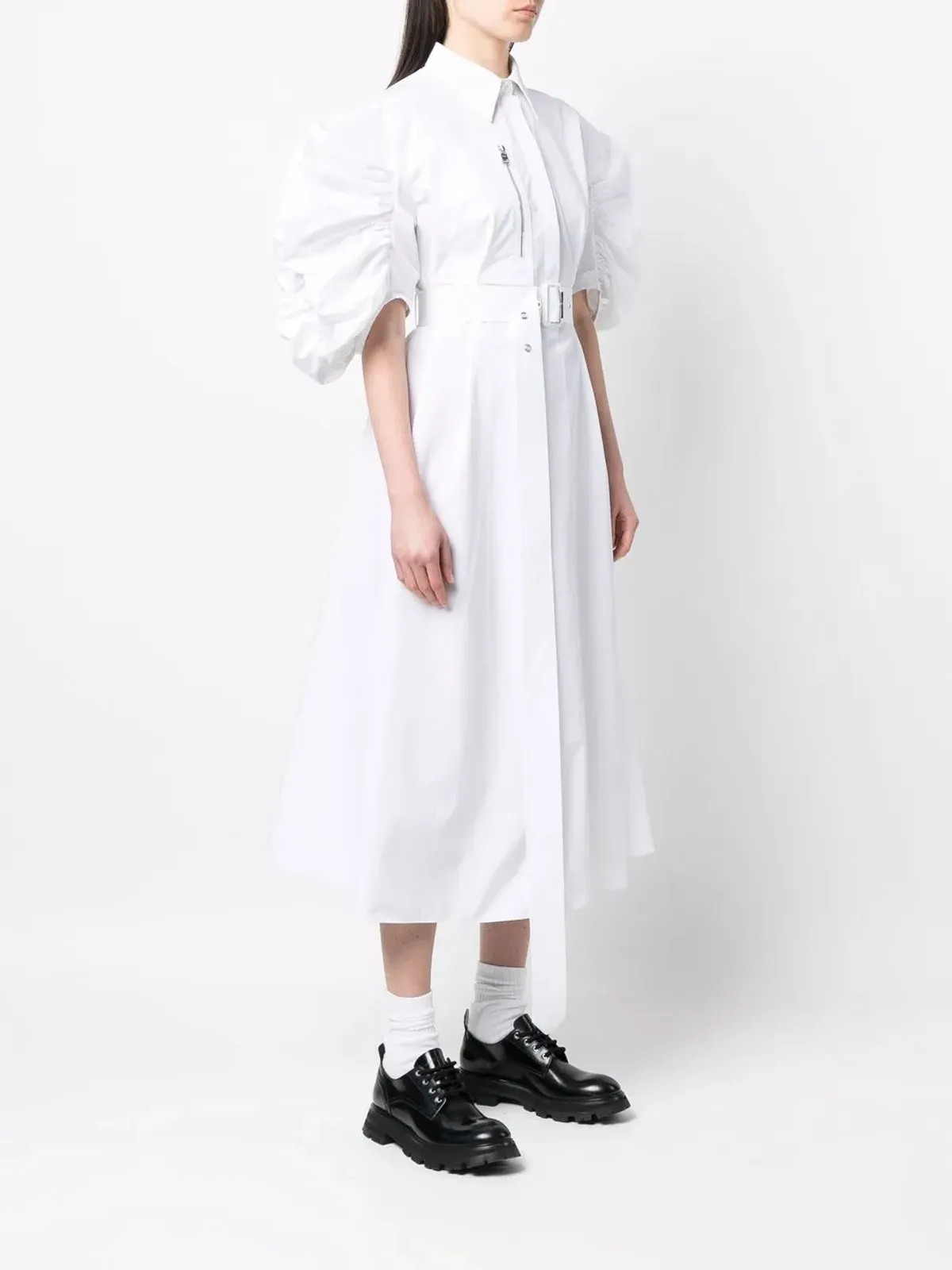 Alexander McQueen パフスリーブ ベルト付き コットン シャツドレス - 画像3