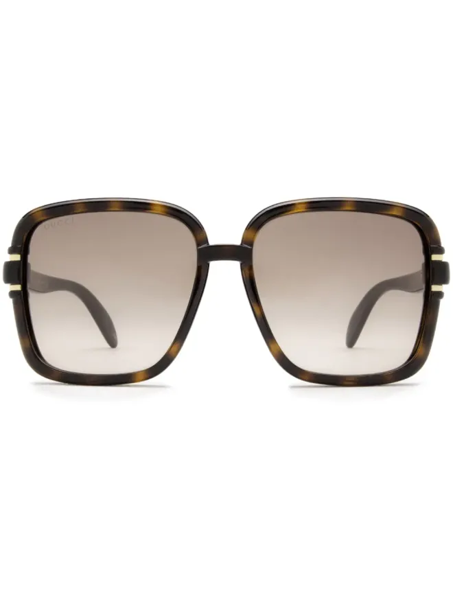 Gucci Eyewear Gucci Eyewear 鼈甲柄スクエアフレームサングラス - ブラウンの商品画像