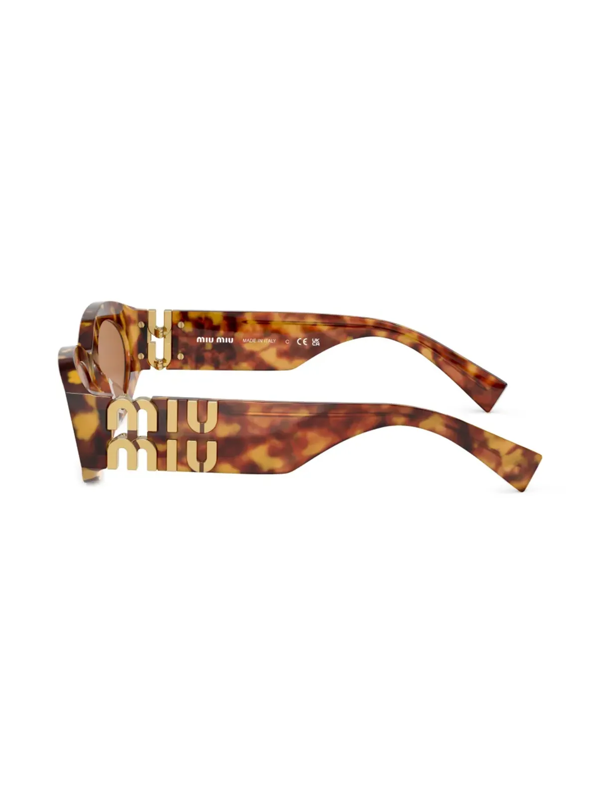 Miu Miu Eyewear グリーンべっ甲風 猫目サングラス - 画像3