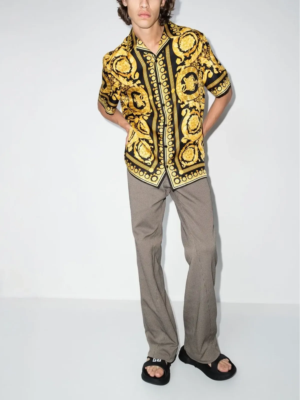 Versace バーロッコ・プリント シルクシャツ - イエロー - 画像4