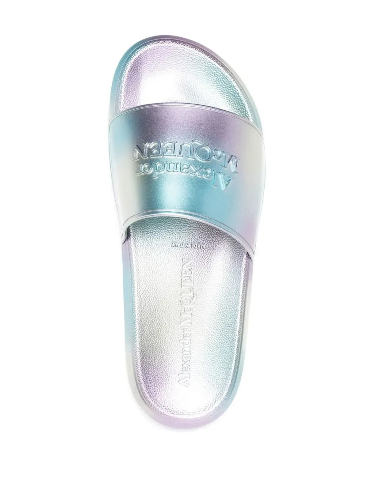 Alexander McQueen メタリックデボスドロゴ・スライド ブルー - 画像4