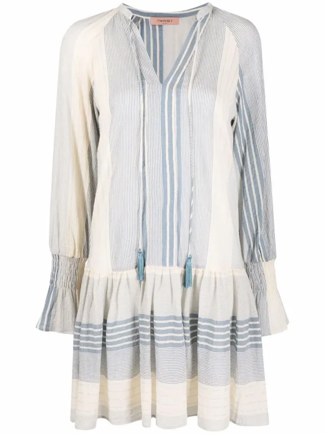 TWINSET TWINSET ブルー ショートストライプ柄ガーゼドレスの商品画像