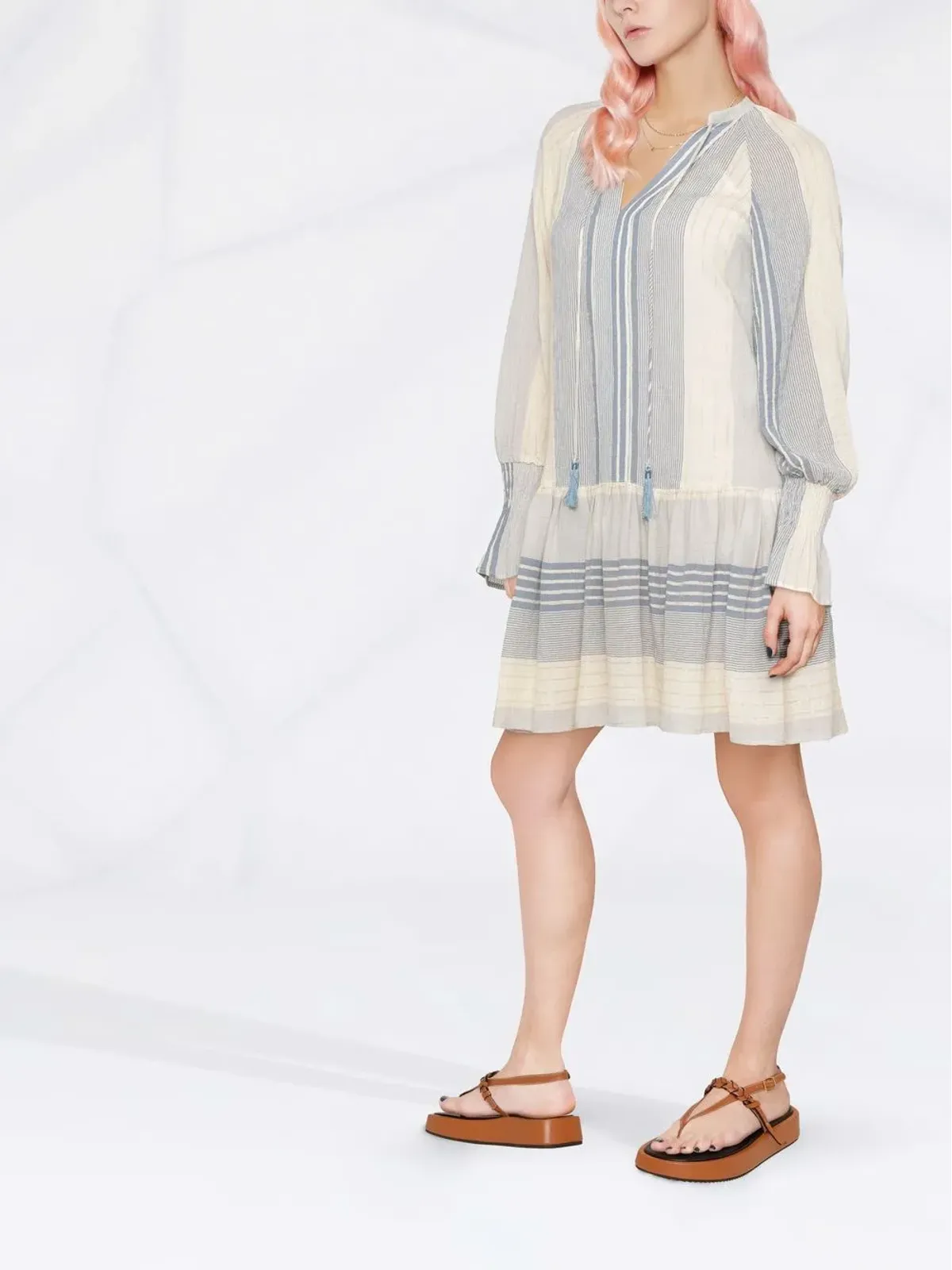 TWINSET ブルー ショートストライプ柄ガーゼドレス - 画像3