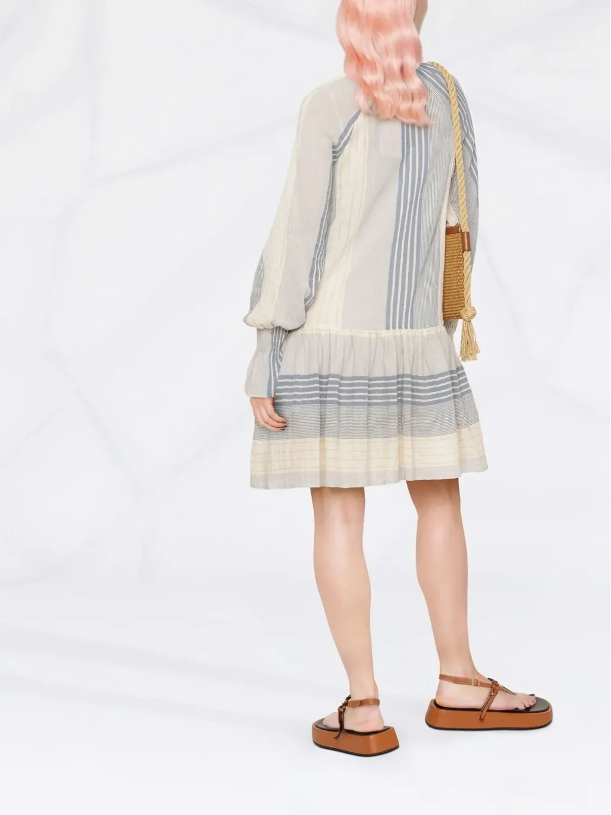 TWINSET ブルー ショートストライプ柄ガーゼドレス - 画像4
