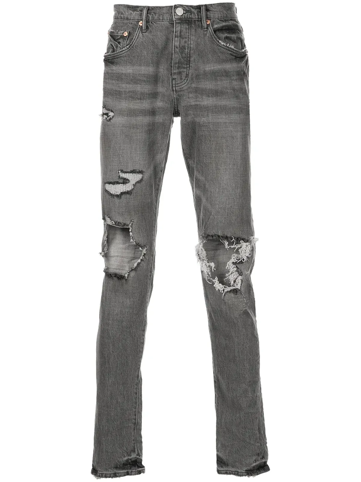 Purple Brand 色落ち・ダメージ加工スリムフィットジーンズ - グレー - 画像1