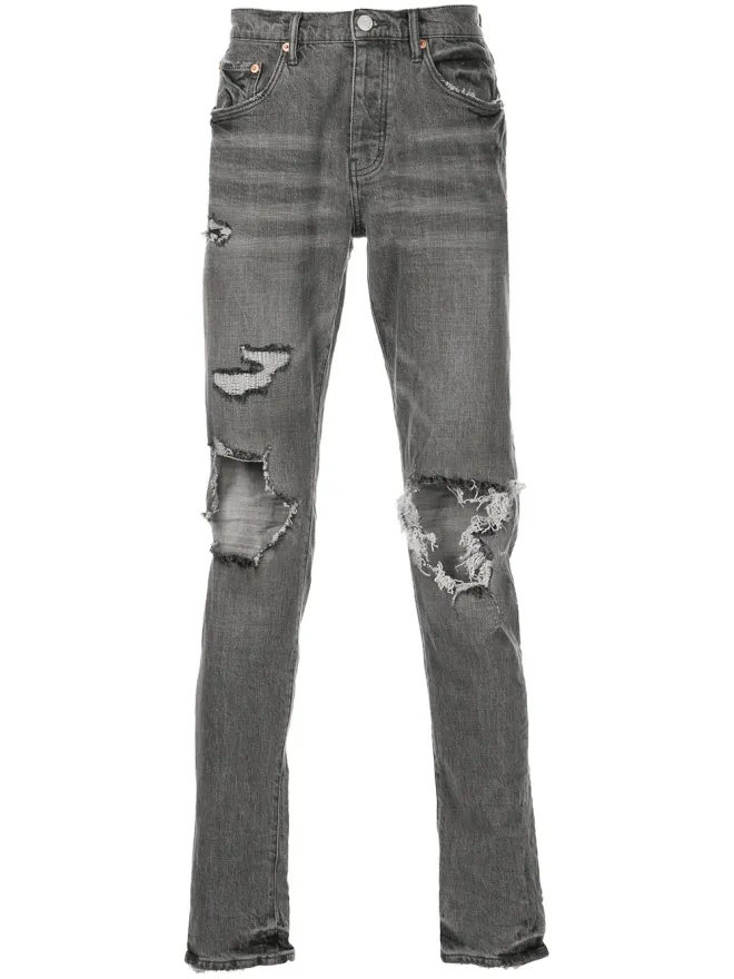 Purple Brand Purple Brand 色落ち・ダメージ加工スリムフィットジーンズ - グレーの商品画像