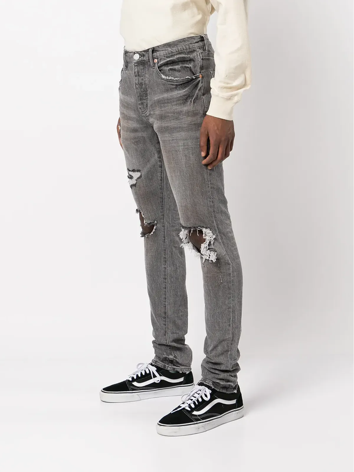 Purple Brand 色落ち・ダメージ加工スリムフィットジーンズ - グレー - 画像3