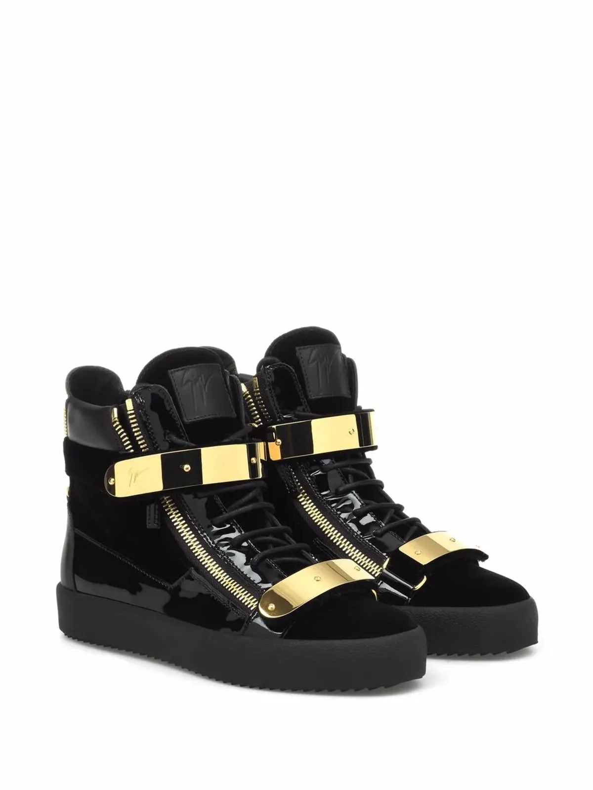 Giuseppe Zanotti コビー ベルベット ダブルストラップ ミッドトップ スニーカー - ブラック - 画像2