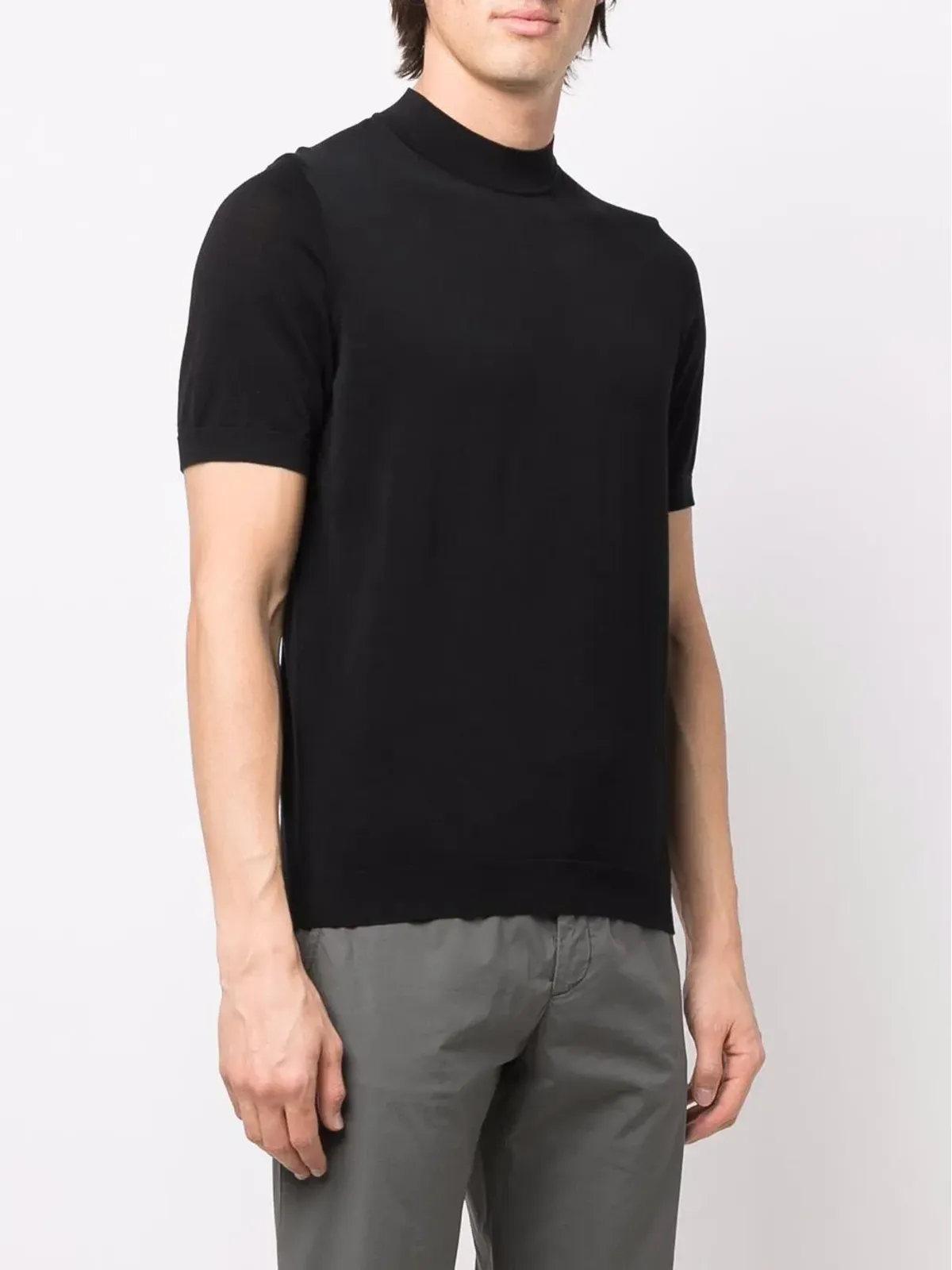 Drumohr ファインニット・モックネックTシャツ ブラック - 画像3