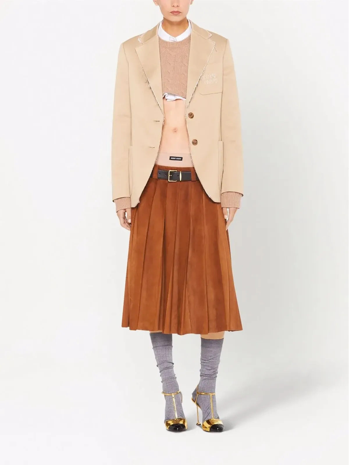 Miu Miu カシミヤ ケーブルニット クロップドジャンパー - 画像2