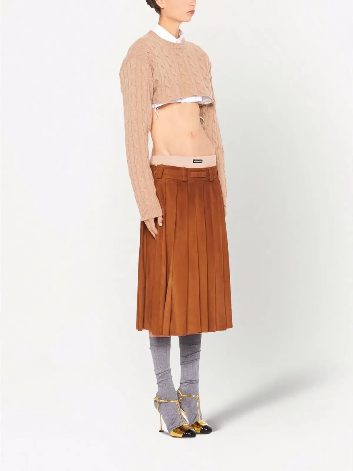 Miu Miu カシミヤ ケーブルニット クロップドジャンパー - 画像3