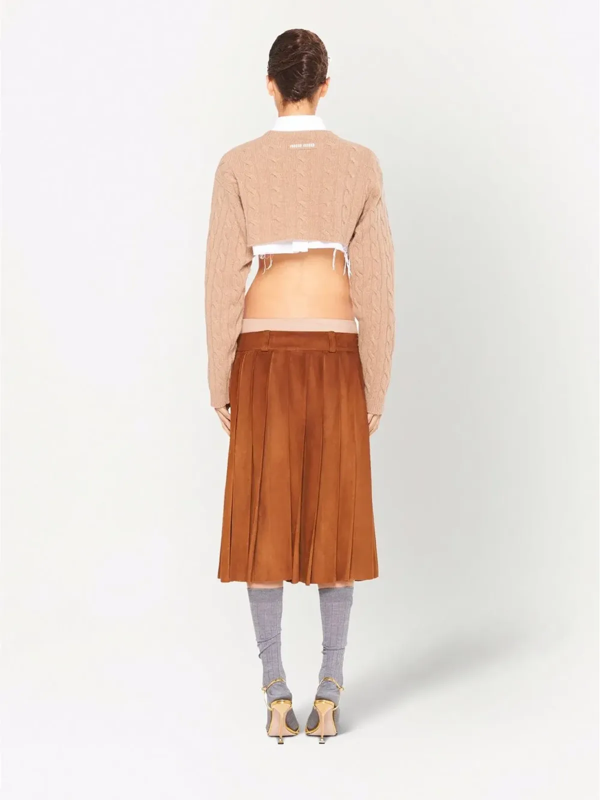 Miu Miu カシミヤ ケーブルニット クロップドジャンパー - 画像4