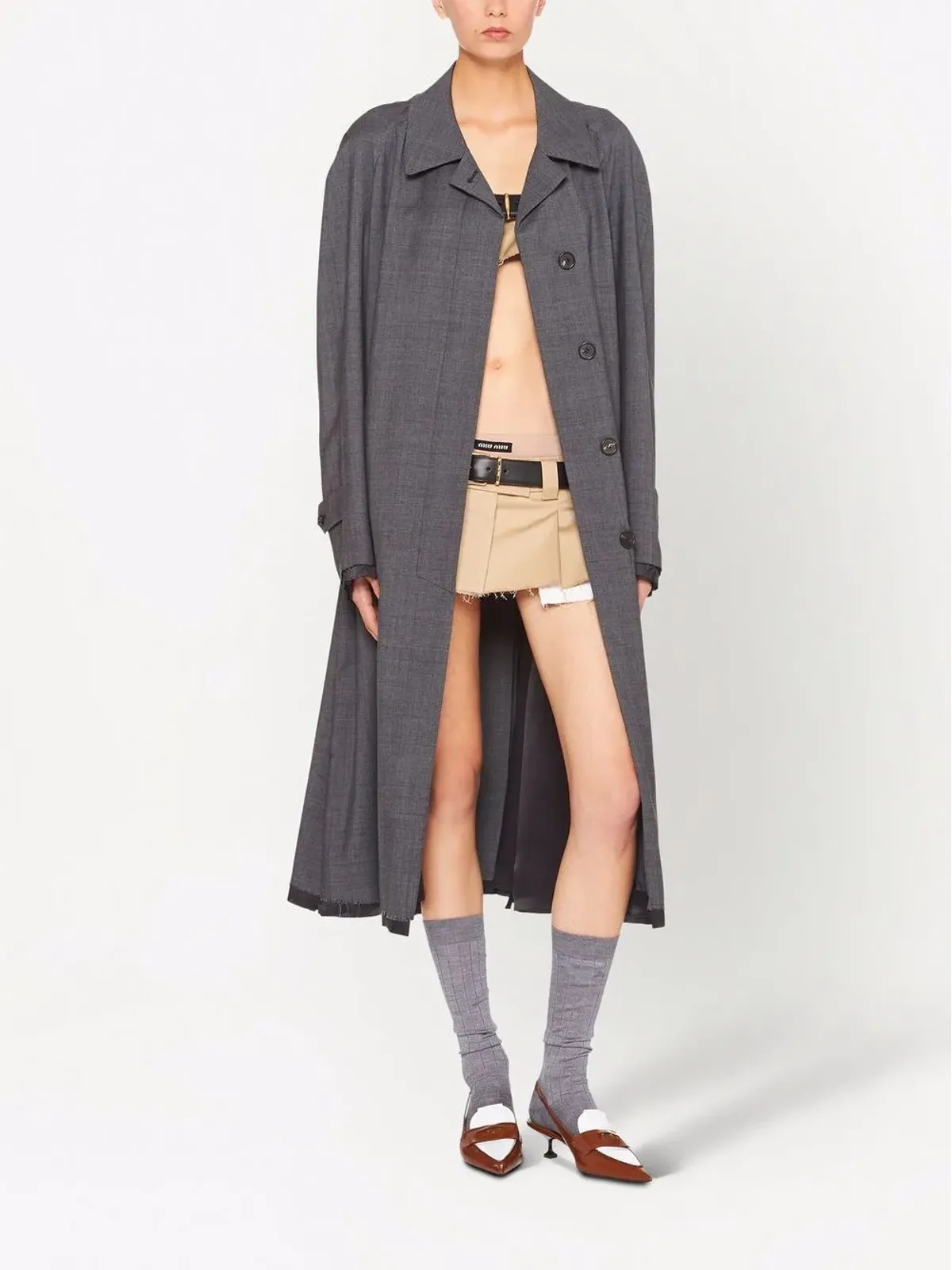 Miu Miu プリンス・オブ・ウェールズ・チェック ウールコート グレー - 画像2