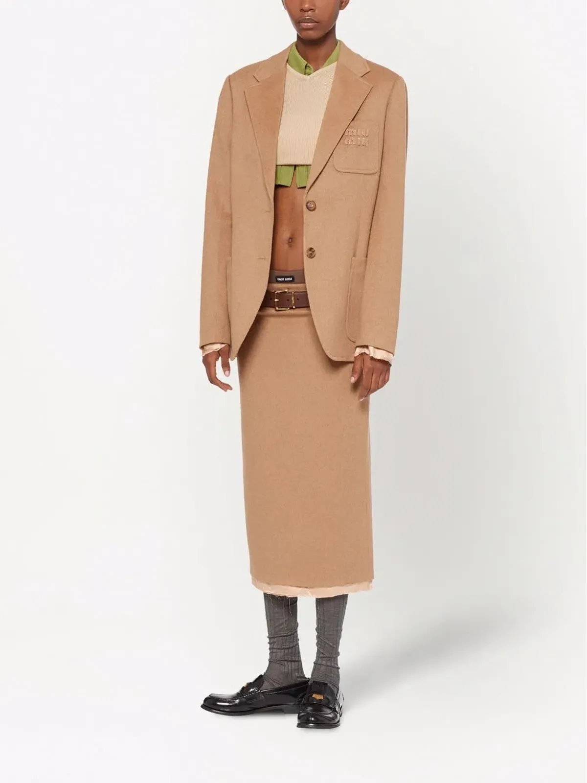 Miu Miu camel-hair pencil skirt - Brown - 画像2