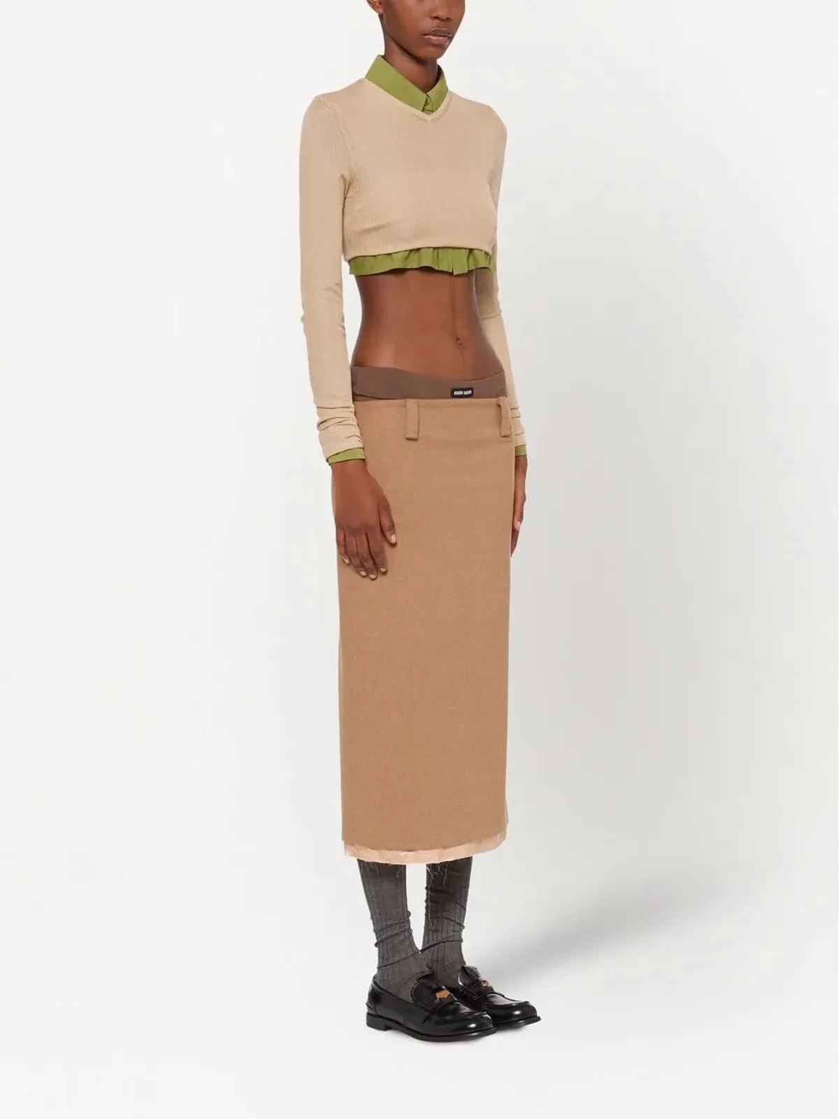 Miu Miu camel-hair pencil skirt - Brown - 画像3