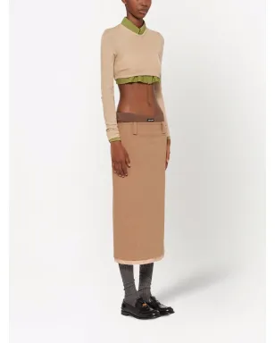 Miu Miu camel-hair pencil skirt - Brown - サムネイル3