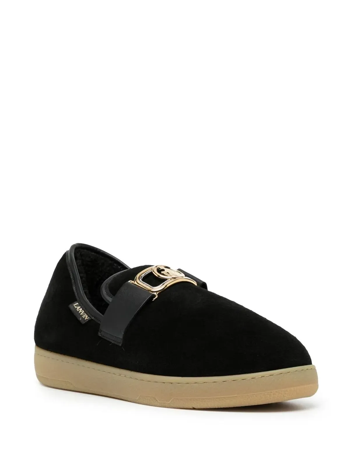 Lanvin ベルベット ロゴバックル スリッパ ブラック - 画像2