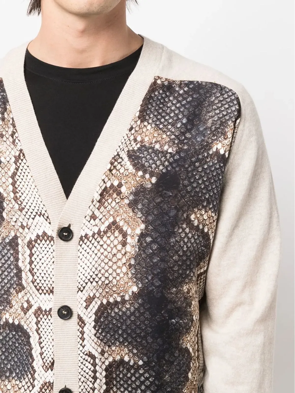 Roberto Cavalli 蛇皮柄パネル編みカーディガン - 画像5
