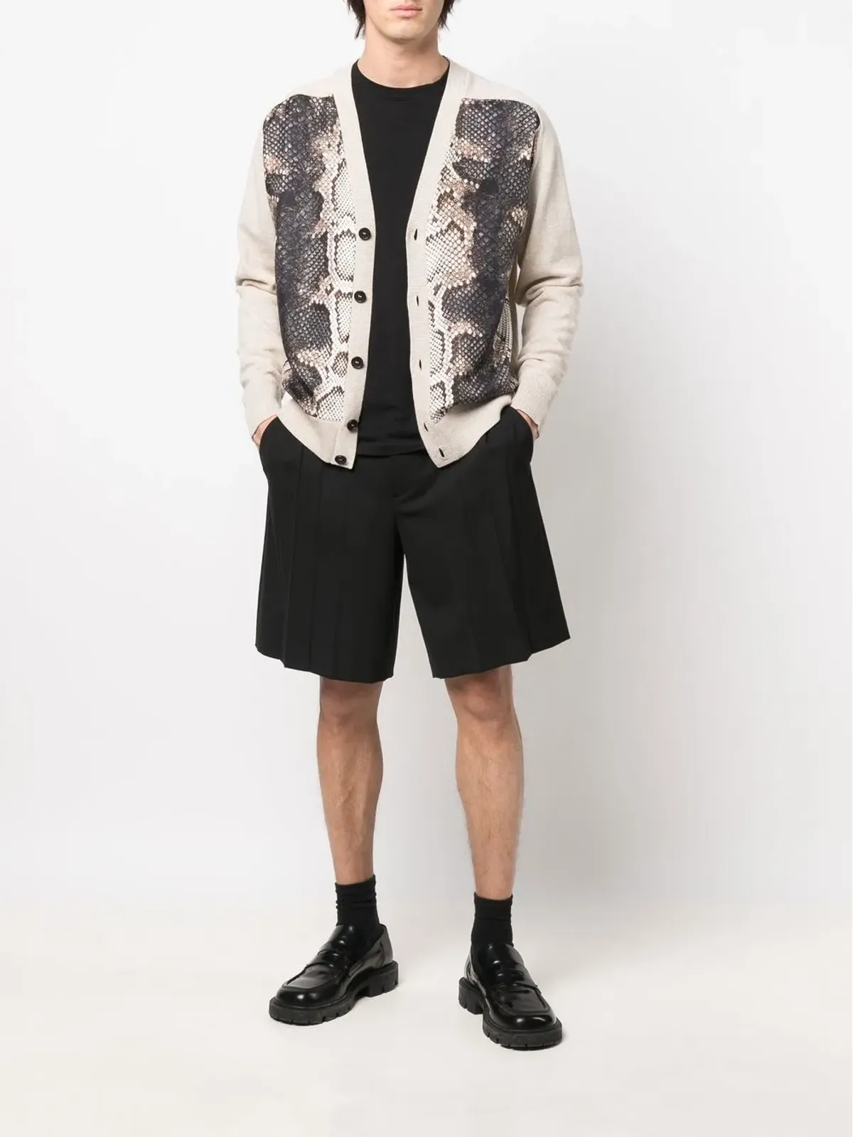 Roberto Cavalli 蛇皮柄パネル編みカーディガン - 画像2