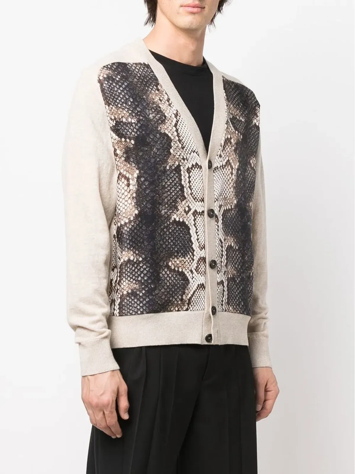 Roberto Cavalli 蛇皮柄パネル編みカーディガン - 画像3