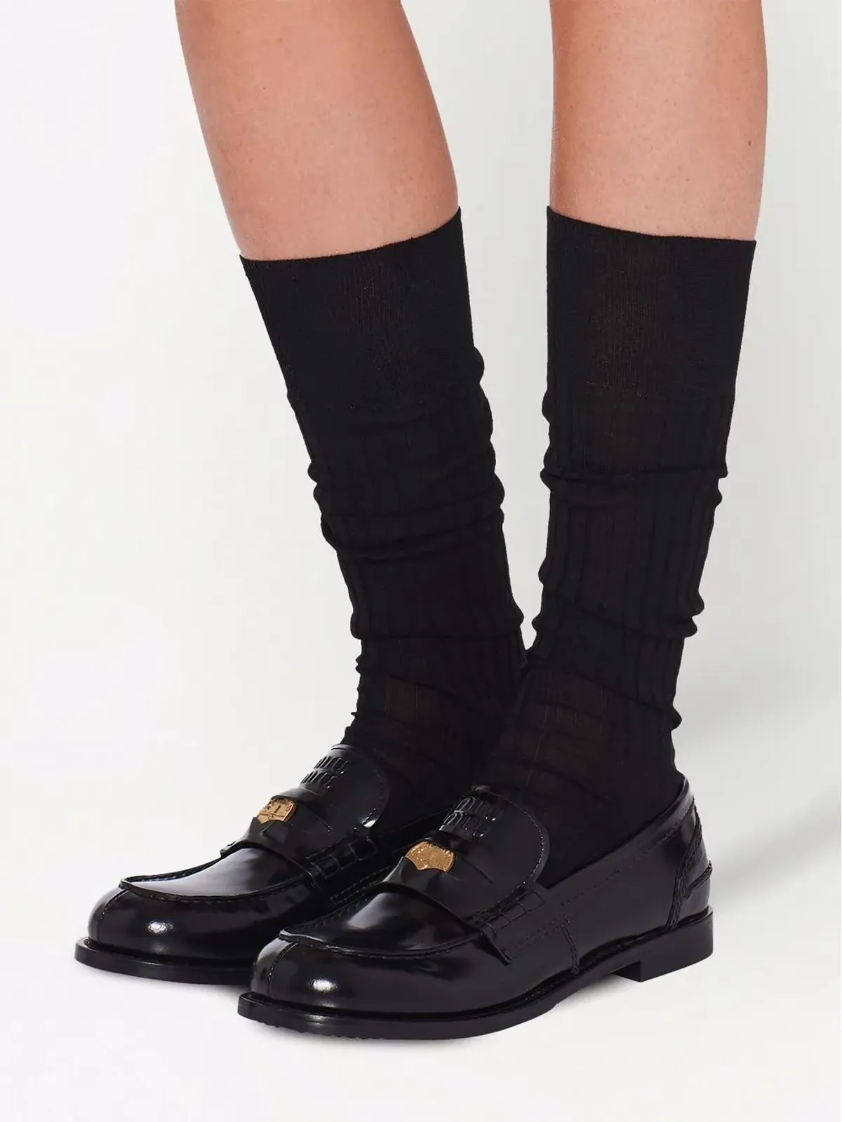 Miu Miu レザー ペニーローファー - ブラック - 画像5