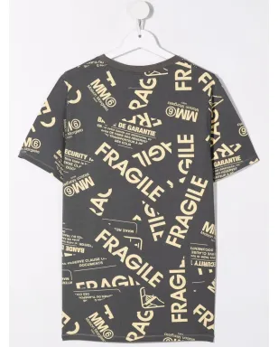 MM6 Maison Margiela Kids ティーン fragile-print 半袖Tシャツ（グレー） - サムネイル2