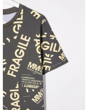 MM6 Maison Margiela Kids ティーン fragile-print 半袖Tシャツ（グレー） - サムネイル3