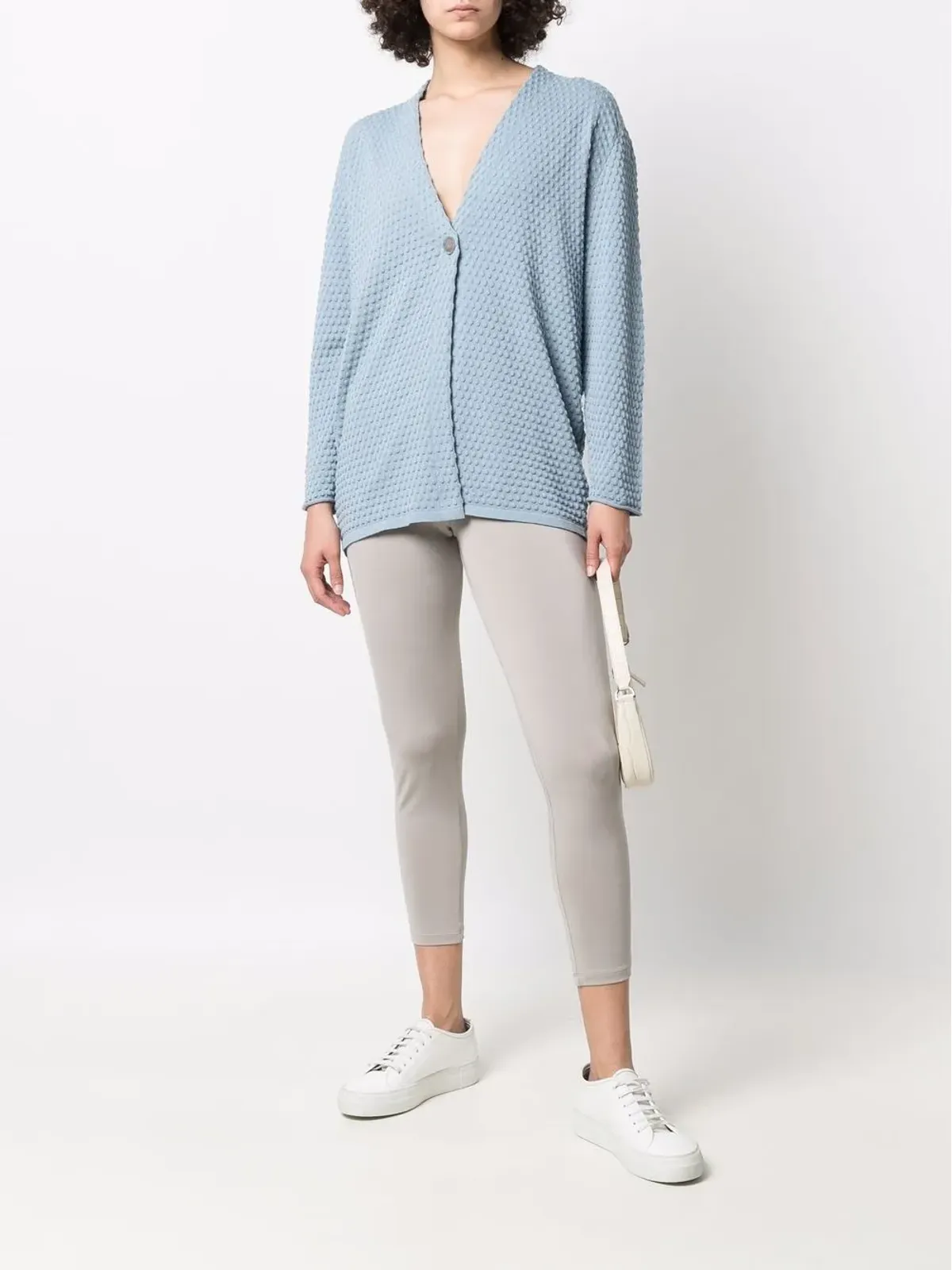 Le Tricot Perugia テクスチャードボタンフロントカーディガン - ブルー - 画像2