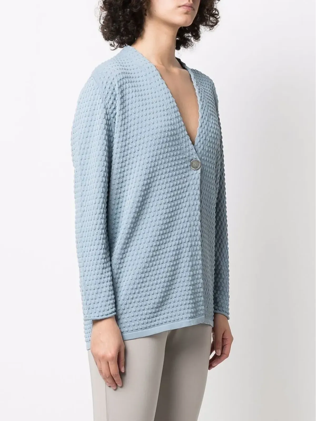 Le Tricot Perugia テクスチャードボタンフロントカーディガン - ブルー - 画像3
