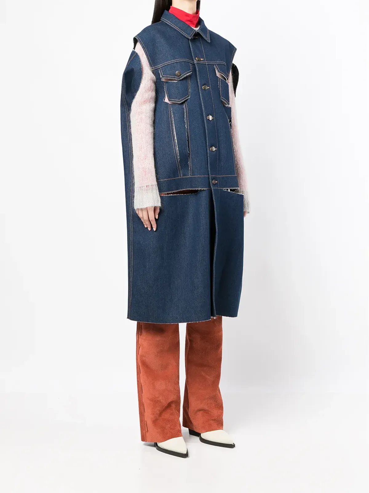 Maison Martin Margiela Pre-Owned ダメージ加工デニム ケープコート - 画像3