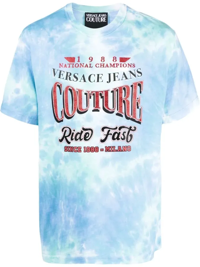 Versace Jeans Couture Versace Jeans Couture タイダイ柄スローガンプリントTシャツ ブルーの商品画像