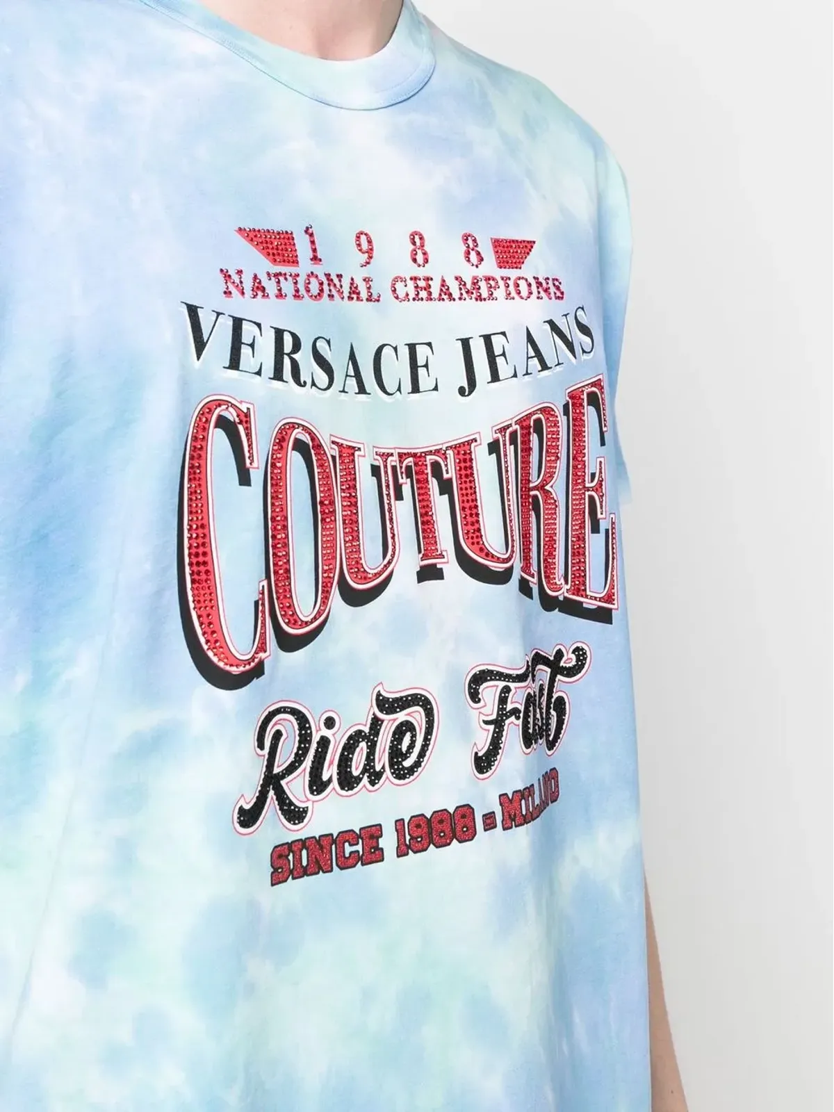 Versace Jeans Couture タイダイ柄スローガンプリントTシャツ ブルー - 画像5