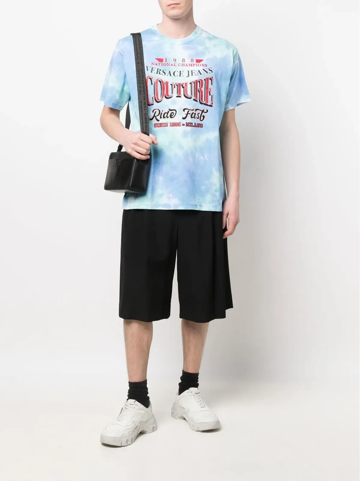 Versace Jeans Couture タイダイ柄スローガンプリントTシャツ ブルー - 画像2