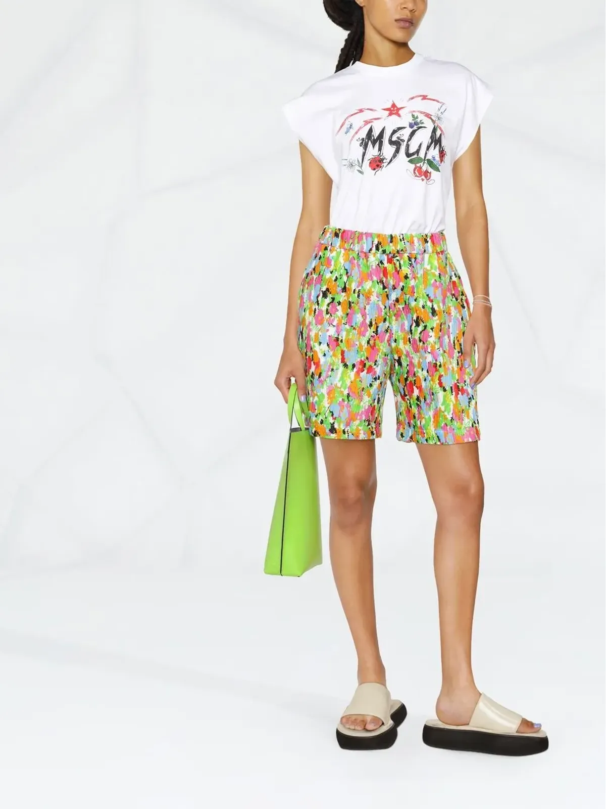 MSGM アブストラクトプリントプリーツショーツ - 画像2