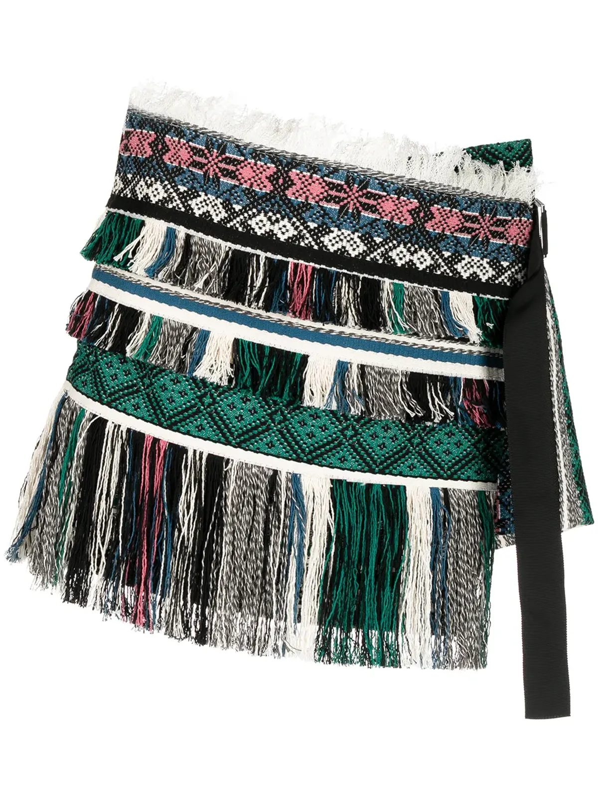 sacai フリンジ付きアシンメトリックショーツ - 画像1