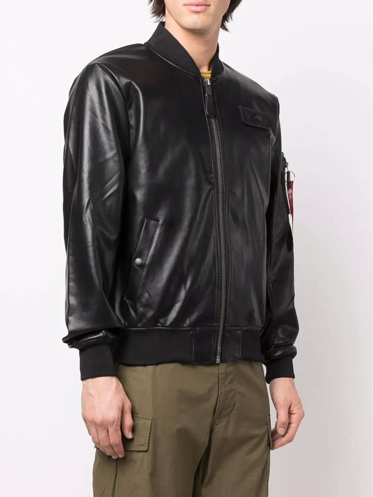 Alpha Industries ロゴパッチ付きフェイクレザー ボンバージャケット - 画像3