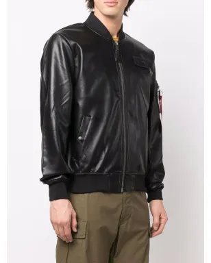 Alpha Industries ロゴパッチ付きフェイクレザー ボンバージャケット - サムネイル3