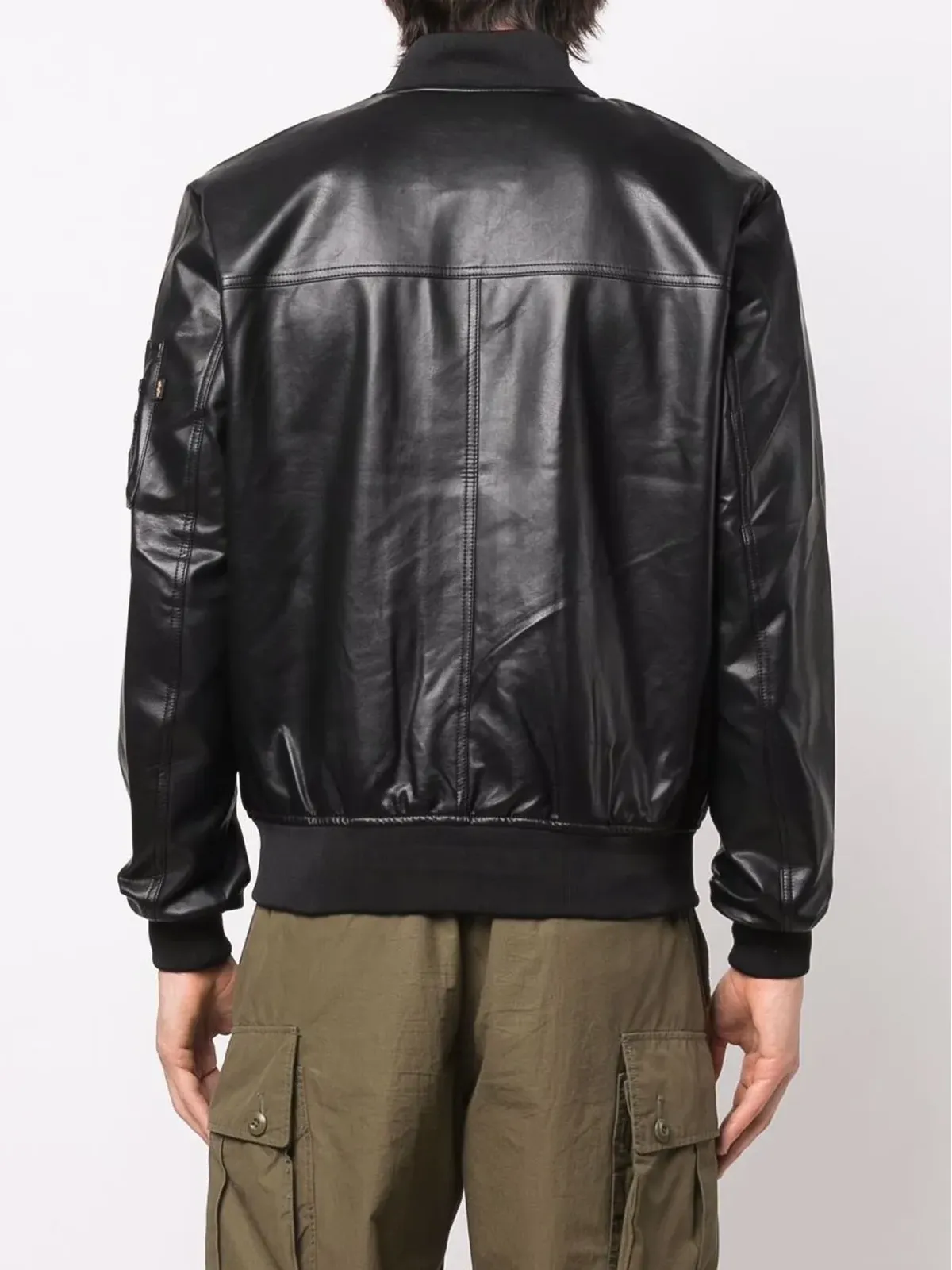 Alpha Industries ロゴパッチ付きフェイクレザー ボンバージャケット - 画像4
