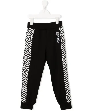 Versace Kids Greca柄コットン トラックパンツ ブラック - サムネイル1