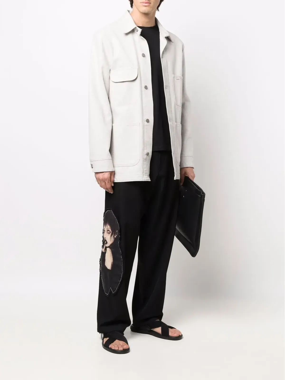 Yohji Yamamoto ドローストリング入りストレートパンツ ブラック - 画像2