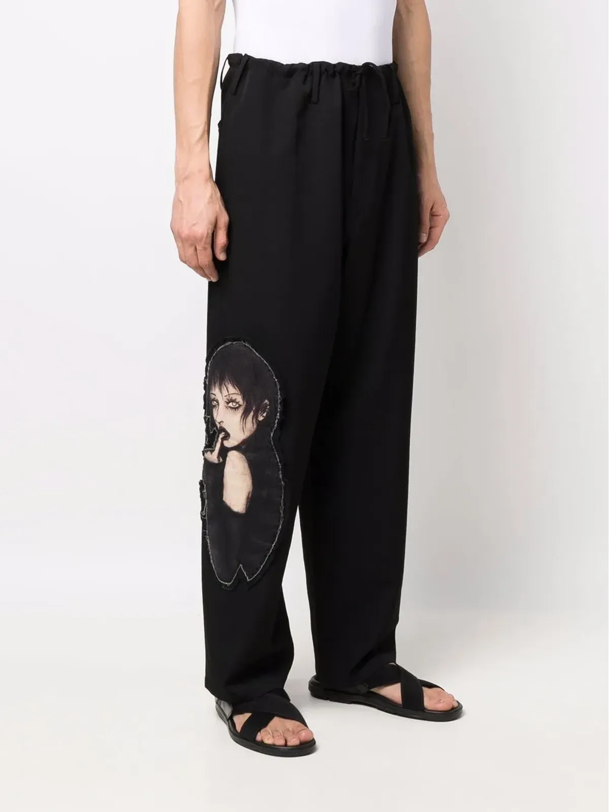 Yohji Yamamoto ドローストリング入りストレートパンツ ブラック - 画像3