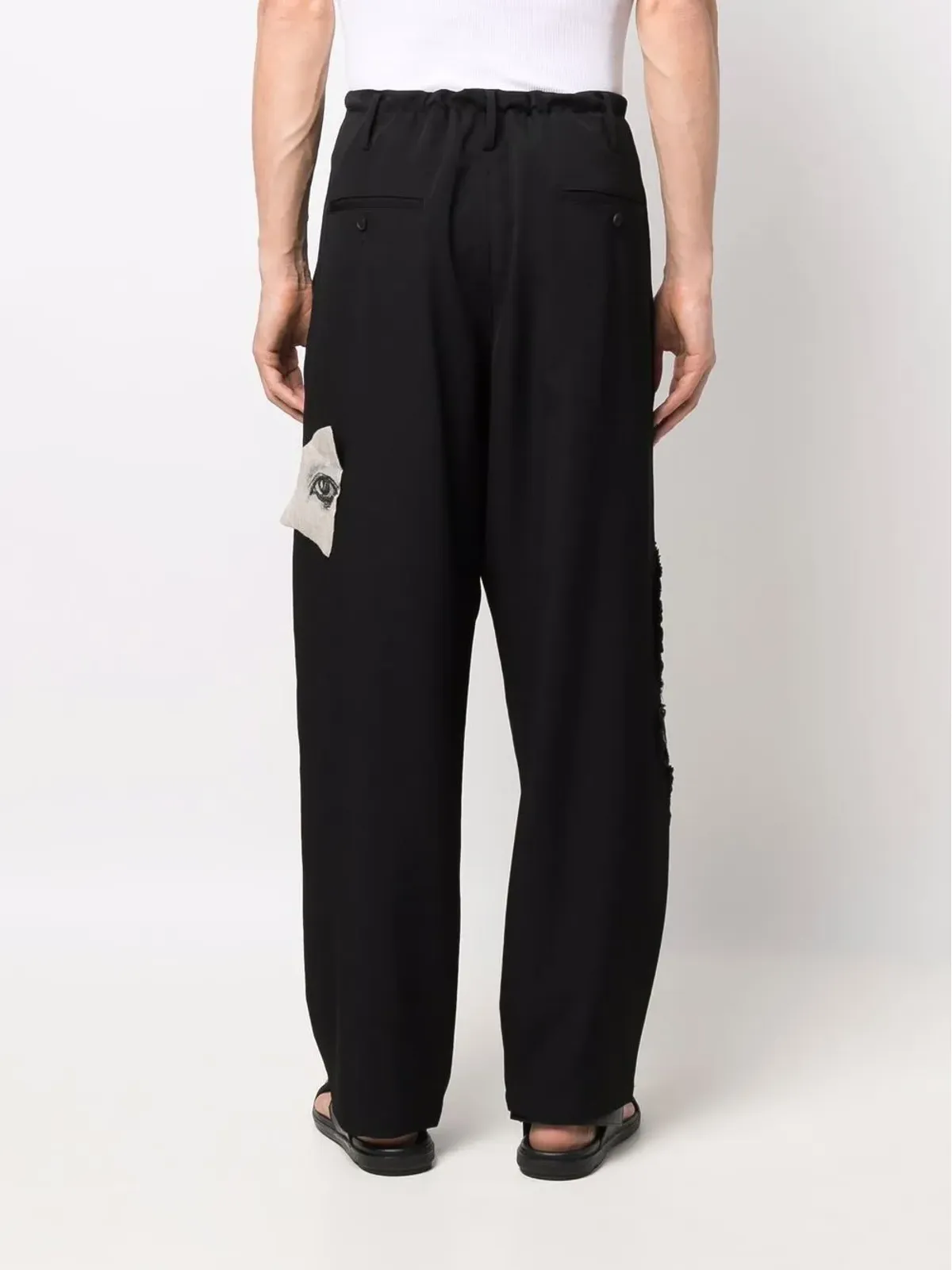 Yohji Yamamoto ドローストリング入りストレートパンツ ブラック - 画像4