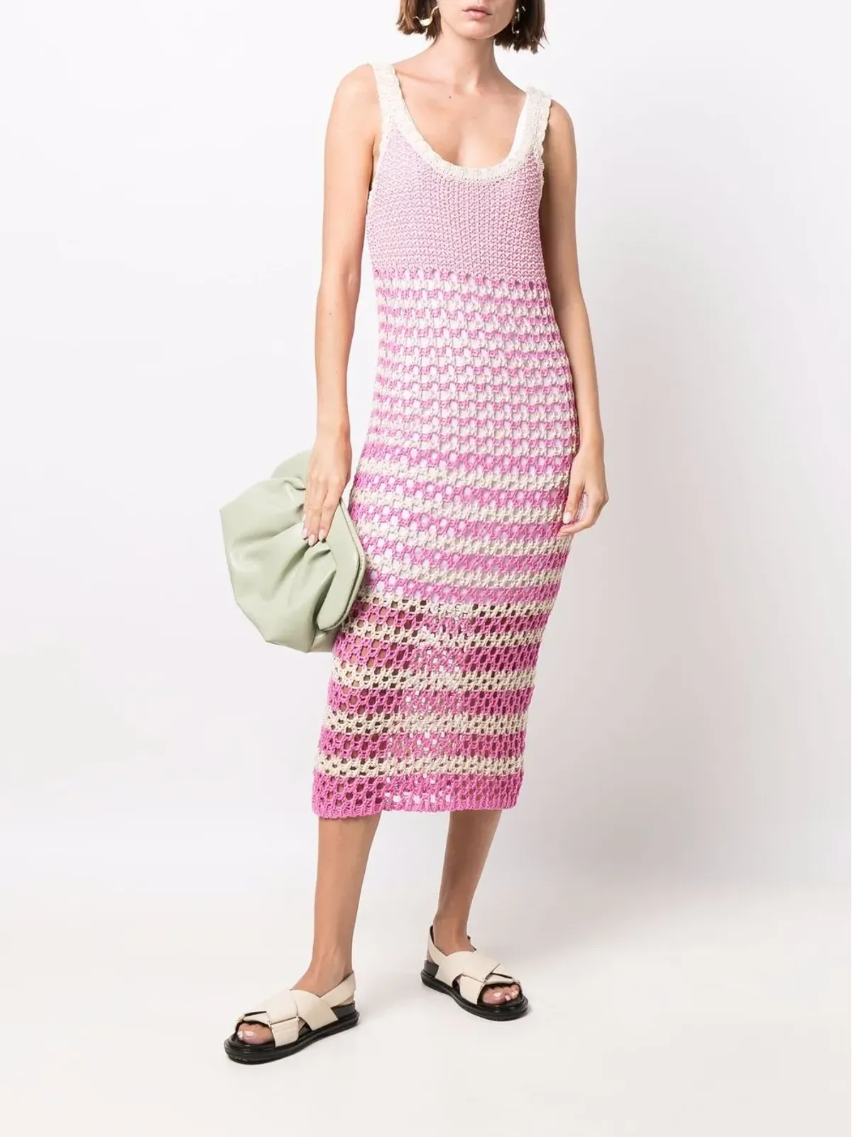 RED Valentino ストライプ柄クロシェニットワンピース - 画像2