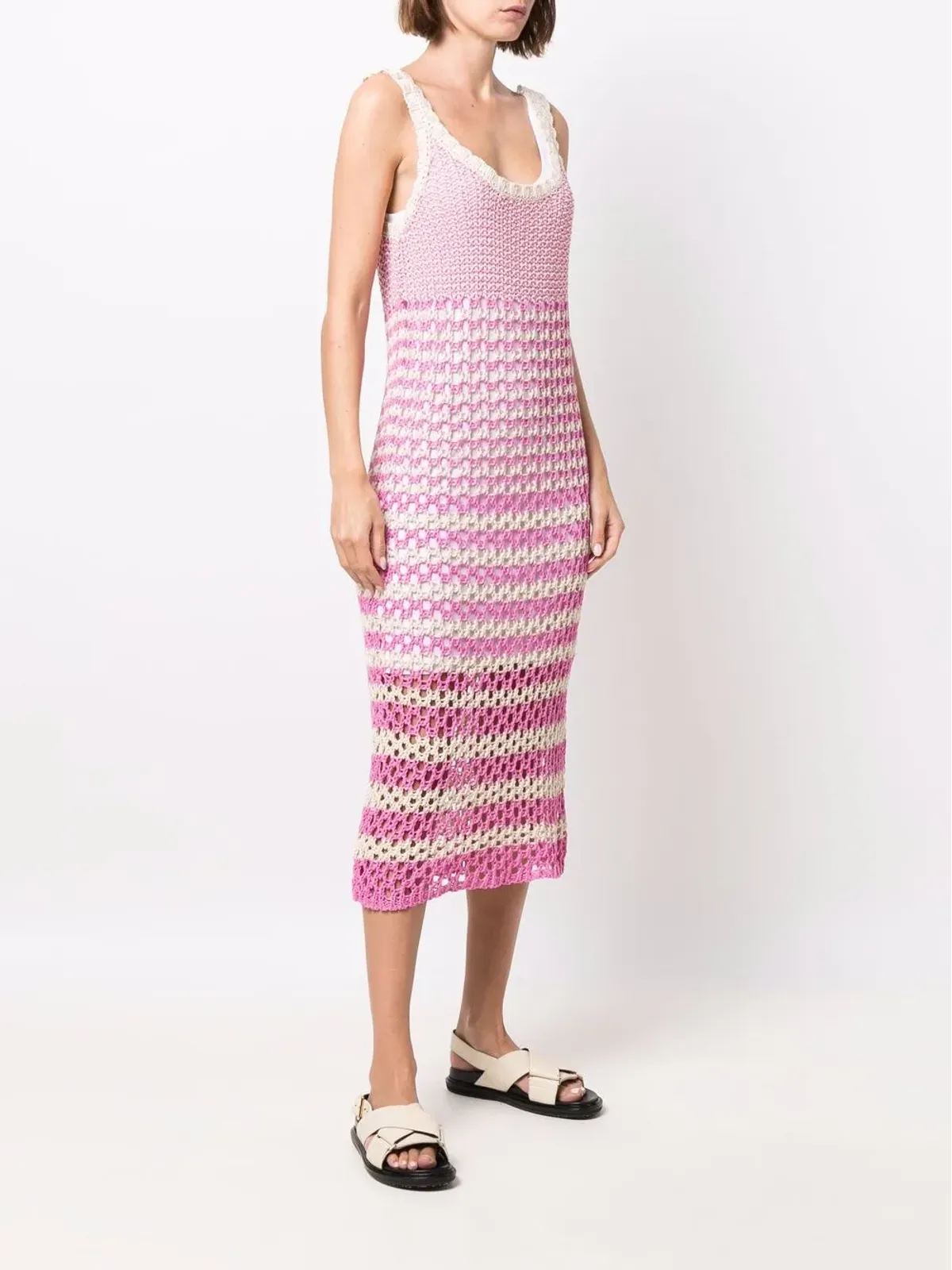 RED Valentino ストライプ柄クロシェニットワンピース - 画像3
