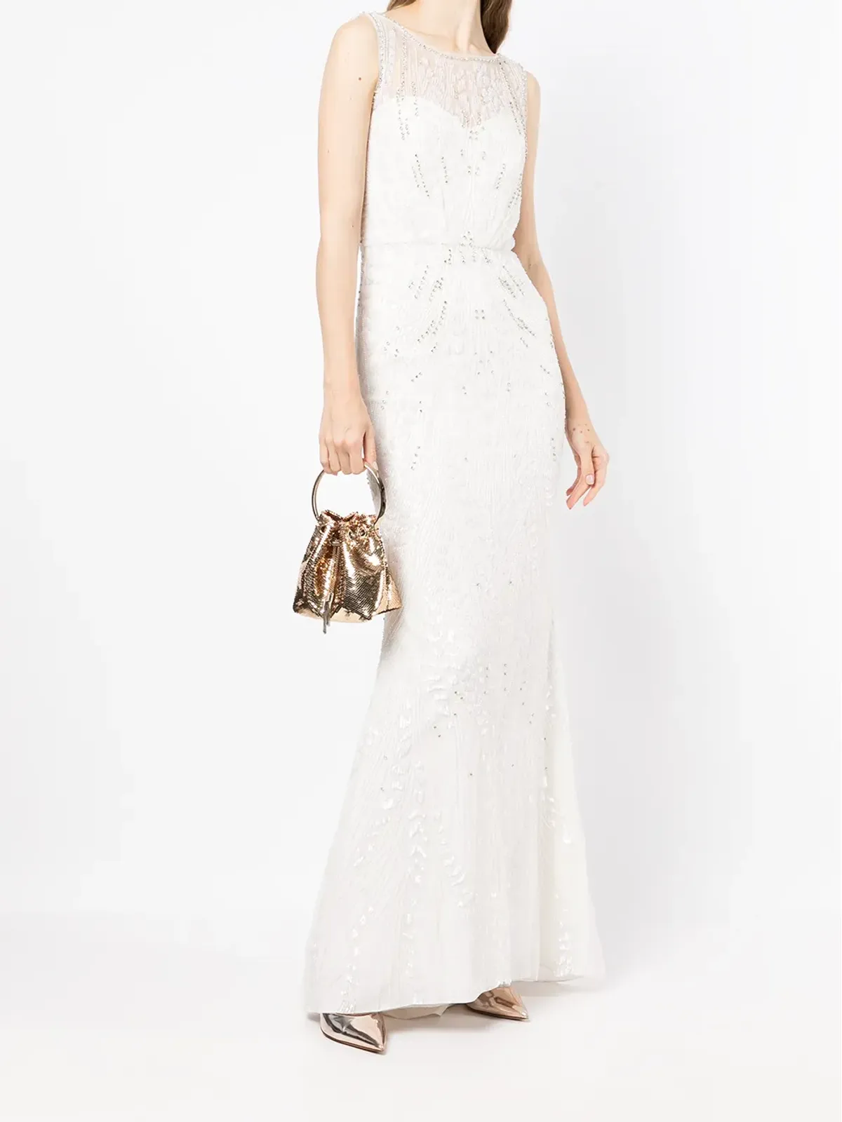 Jenny Packham クリスタル装飾刺繍フィットガウン ホワイト - 画像2