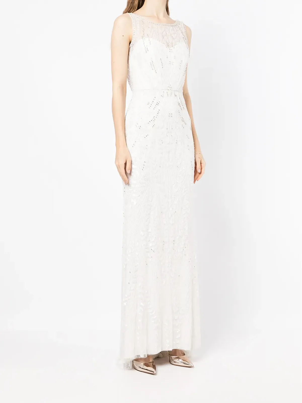 Jenny Packham クリスタル装飾刺繍フィットガウン ホワイト - 画像3