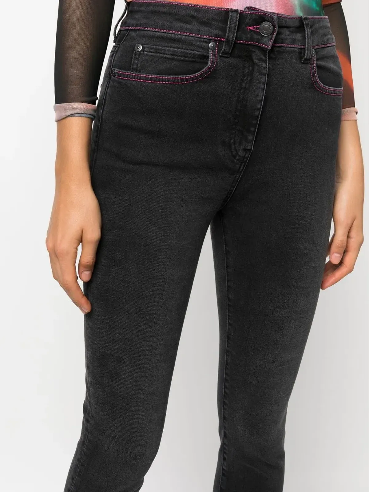 MSGM トーンステッチ スキニージーンズ ブラック - 画像5