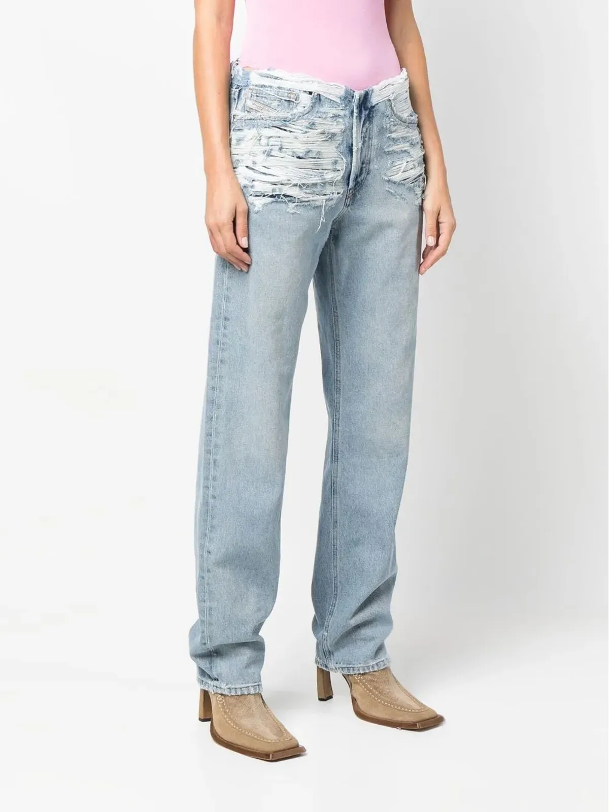Diesel ミッドライズ ダメージデニム ジーンズ - 画像3