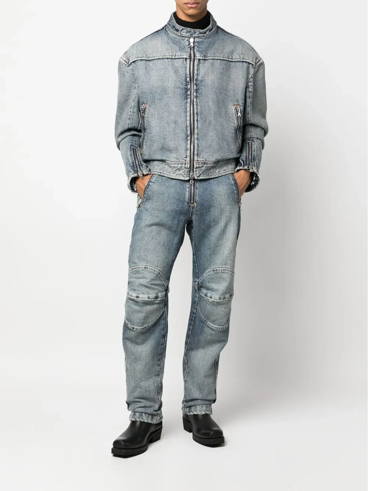 Diesel ニーパッド付きジップアップジーンズ - 画像2